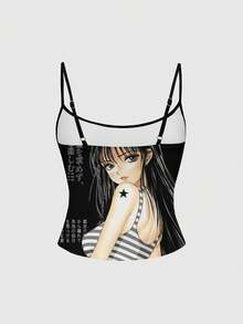 ROMWE Anime 亚文化女学生 Y2K 病娇性感吊带背心复古女式背心 - 白色 - 查看 2