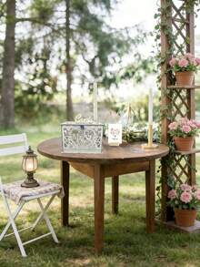 1pc Rustic Wooden Lock Wedding Card Box, Suitable For Weddings, Birthdays, Graduations - White - View 6