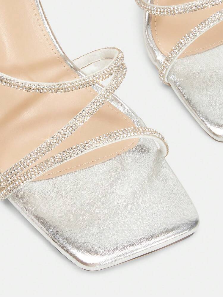 Glitzique Square Toe Crystal Heel, Stripe Ornament Sexy & Elegant