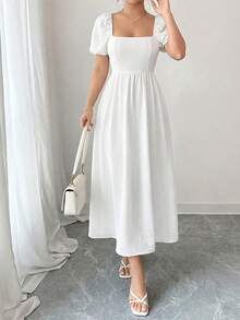 EURMUSE Vestido largo de verano blanco con mangas abullonadas para mujer - Blanco - Ver 3