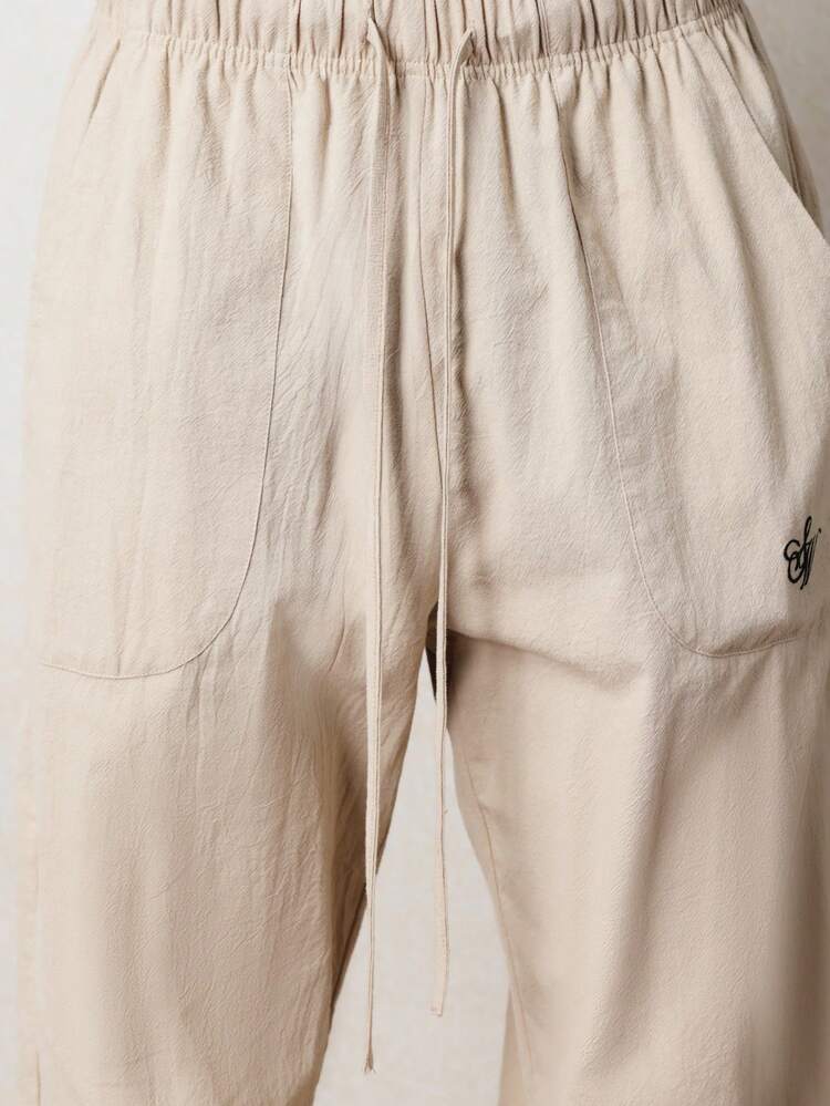 Wide Leg Drawstring Casual Pants With Logo