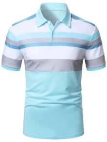 Manfinity Homme Men's Half-Placket Raglan Short Sleeve Casual Striped Polo Shirt, Summer - Multicolor - View 5