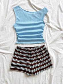 Soleia 新款休闲度假西部海滩婚礼宾客着装毕业早午餐女士圣帕特里克节春假复活节音乐节优雅波西米亚热带风情棕色纹理毛绒不对称肩部花卉露背两件套 - 彩色 - 查看 2