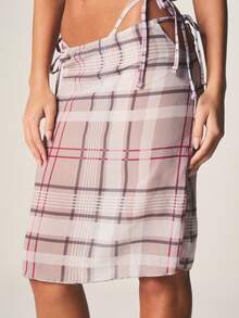 MISSGUIDED Plaid Check Beach Cover Up Skirt With Side Tie Details Summer Vacation Swimwear Sarong - Multicolor - View 4