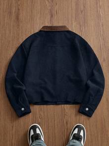 SWAVVY Men's Casual Everyday Contrast Color Collar Button Front Jacket, Autumn - Blue - View 2