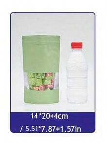 100Pcs Stand Up Pouch Frosted Window Zip Lock Bag Reusable Food Sub-Packaging Bags Cookie Candy Coffee Storage Bag Valentine's Day - Lime Green - View 3