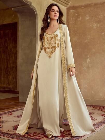 ZEYLAH Damen V-Ausschnitt Vintage elegantes 2-teiliges Set aus Kleid und Cover-Up