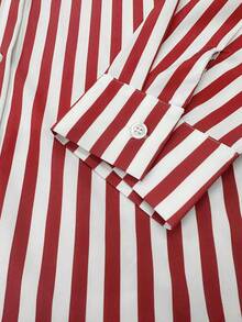 INAWLY Women's Dropped Shoulder Long Sleeve Loose Striped Front Button Casual Versatile Shirt - Multicolor - View 4