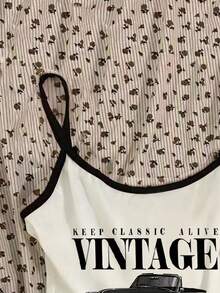 SHEIN Girls Vehicle Printed Casual Camisole Tops, Versatile For Daily Wear, Suitable For All Seasons - White - View 4