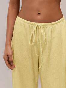 Avantive 女士纯色抽绳腰休闲宽松阔腿裤 - 淡黃色 - 查看 7