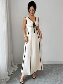Elenzga Chaleco elegante de mujer para ir al trabajo, con cuello en V, lazo y recorte negro ajustado, adecuado para bodas, festivales, salidas diarias, casual, vestido de primavera/verano - Multicolor - Ver 6