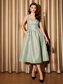 Vintamour 复古优雅女士连衣裙，带口袋，提花面料，适合派对/节日穿着，长款连衣裙，冬季女装，冬季连衣裙，万圣节服装，圣诞节服装，圣诞节套装，圣诞女装，圣诞连衣裙，圣诞派对连衣裙，新年服装，新年套装，派对连衣裙，优雅派对连衣裙，优雅女士连衣裙，优雅连衣裙，女士奢华晚礼服 - 薄荷綠 - 查看 6