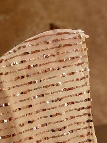 ZEYLAH Elegant Sequin Waist Cinched Ruched Robe, Spring/Summer - Apricot - View 10