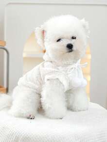 PETSIN 1件通用猫狗服装，柔软毛绒小熊刺绣宠物连帽衫，适合小型犬作为春秋季舒适的服装。 - 米色 - 查看 6