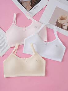 3 piezas Sujetadores para niñas preadolescentes, sin cables, con almohadillas no extraíbles, ropa interior para la pubertad - Multicolor - Ver 1