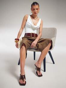 SHUZIA Women's Minimalist Fashionable Slip-On Stiletto Heel Thong Sandals - Coffee Brown - View 3