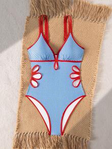 Swim Mod 女士新款夏季格子数码印花荷叶边连体泳衣 - 彩色 - 查看 7