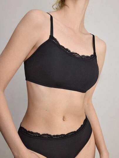 Ocili Shiny Lace Trim Wireless Bralette Comfortable Bra For Women