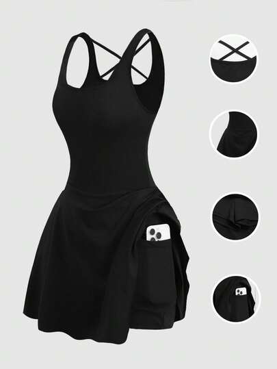 Girlism Teen Girls Black Knit High Stretch Sleeveless Camisole Criss-Cross Back Design With Leggings, Jumpsuit For Sports, Yoga, Casual