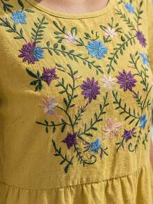 Faunlyn Women's Mid-Length Round Neck Short Sleeve Casual Dress, Suitable For Summer - Yellow - View 6