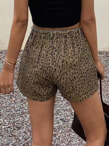 DAZY Women's Leopard Print Lace-Up Casual Denim Shorts - Coffee Brown - View 2