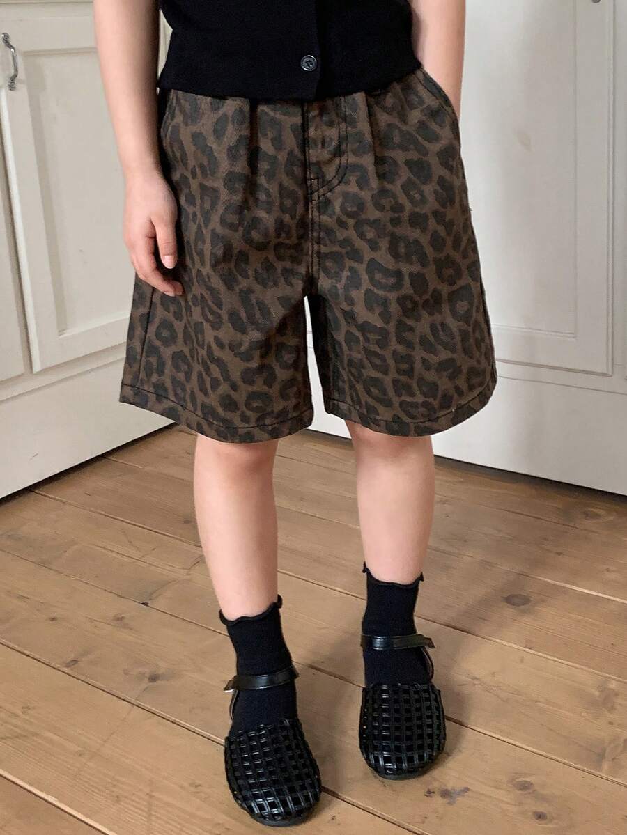DAZY Shorts vaqueros con estampado de leopardo para niña - Marrón - Ver 1