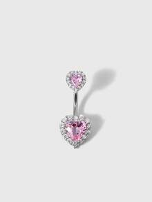 ROMWE Kawaii 1pc Heart Shaped Pink, White, Blue Zirconia Navel Piercing Jewelry, Medical Grade Stainless Steel - Multicolor - View 1