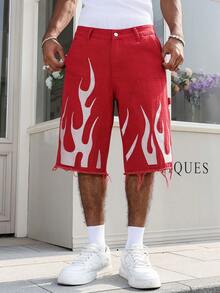 Manfinity LEGND Men's Casual Street Style Patch & Embroidered Red Denim Shorts - Flame scarlet - View 7