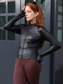 SILVIA DI SANTO Zip Up PU Leather Jacket In Fall/Winter - Black - View 4