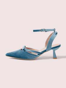 CUCCOO DOLLMOD New Blue Velvet High Heels, Bowknot Criss-Cross Hollow-Out Women Shoes - Baby Blue - View 3