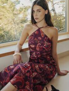 Nöista Paisley Print Halter Maxi Dress, Summer Vacation - Red Violet - View 4