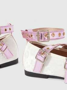 ROMWE Kawaii Women's Flats Brown Mary Jane Small Leather Shoes Closed Toe Belt Buckle Dark Rock Punk Goth Shoes Japanese JK Uniform Shoes - White fluff cloth - View 5