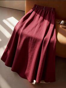 GlowEve CURVE Plus High Waist Contrast Stitch Flare Skirt - Burgundy - View 2