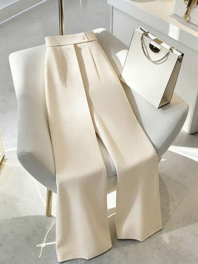 Franclia Pantalones casuales de mujer con diseño de botones decorativos en la cintura, adecuados para el trabajo, maestros, Año Nuevo, pantalones rectos holgados y versátiles