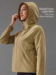 OutZeal Women Water-Resistant Hooded Zip Pocket Outdoor Jacket Hiking Camping - Khaki - View 2