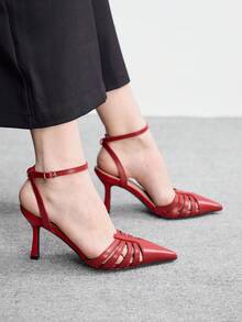 CUCCOO BIZCHIC 女士尖头搭扣镂空优雅高跟鞋 - 紅色 - 查看 5