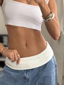 StreetHx Women's Casual Fashion Street Contrast Foldover Waist Loose Flare Leg Jeans, Suitable For Daily Commute Summer Holiday Outfits Casual Women Coachella Music Festival Barrel Jeans Valentine Day Banana Jeans Baggy Jeans Y2k Women Jeans Baggy Wide Leg Jeans Woman Loose Jeans Elastic Waist Jeans - Light Wash - View 5