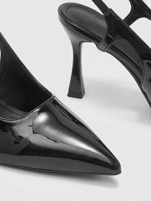 CUCCOO BIZCHIC Nude Color Patent Leather Stiletto High Heel Women Pumps - Black - View 7