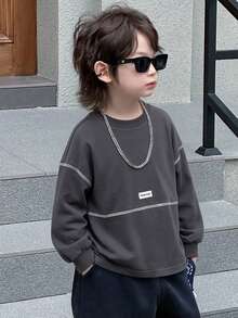 Hapijoa 男童宽松圆领长袖休闲套头卫衣 - 灰色 - 查看 2