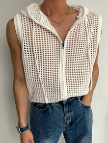 DAZY 男士夏季镂空连帽开衫外套 - 白色 - 查看 2