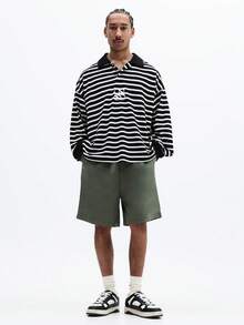 SUMWON Men's Relaxed Poplin Bermuda Shorts With Comfortable Cuffed Hem For Summer Casual Wear Plain - Army Green - View 3