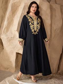 Al Najma Plus Size New Elegant Luxury Women Notched Collar Ribbon Embroidery Graceful Long Sleeve Cardigan - Black - View 5