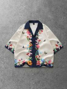 ROMWE MEN Men's Floral Vacation Style Loose Fit Short Sleeve Shirt - Multicolor - View 1