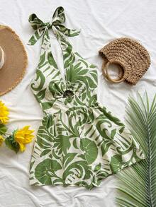 Soleia Women's Summer Vacation Casual Printed Halter Jumpsuit - Multicolor - View 1