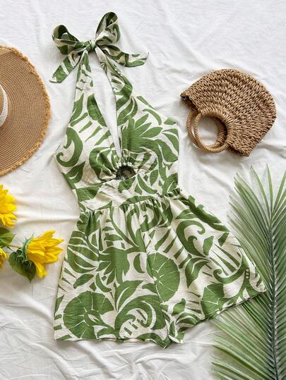 Soleia Mono de verano casual con estampado de halter para mujer