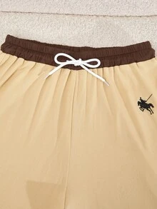 Teen Girls' Casual Colorblock Collar T-Shirt And Pants Set, Spring/Autumn - Khaki - View 8