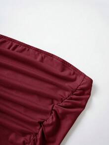 Sweetra Top bandeau fruncido de unicolor para mujer - Burdeos - Ver 3