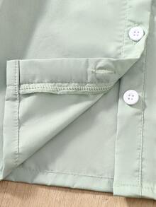 SHEIN 婴幼儿男女童百搭翻领长袖衬衫，休闲日常穿着，适合户外活动、度假、上学，四季皆宜。 - 薄荷綠 - 查看 5