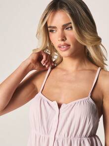 MISSGUIDED Conjunto de pijama con top camisola con botones y costillas de punto y shorts con volantes, ropa de dormir y de estar en casa - Rosa - Ver 5