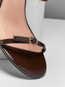 SHUZIA 女士优雅双踝带细高跟凉鞋 - 巧克力棕 - 查看 7